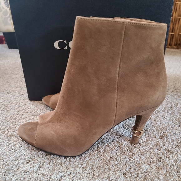 Coach brown suede open toe booties, size 8 - Picture 2 of 4